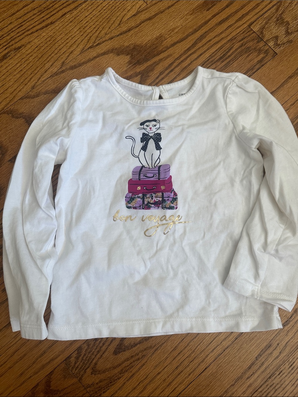 Janie and Jack Girls' White Long-Sleeve 'Bon Voyage' Cat Graphic Tee